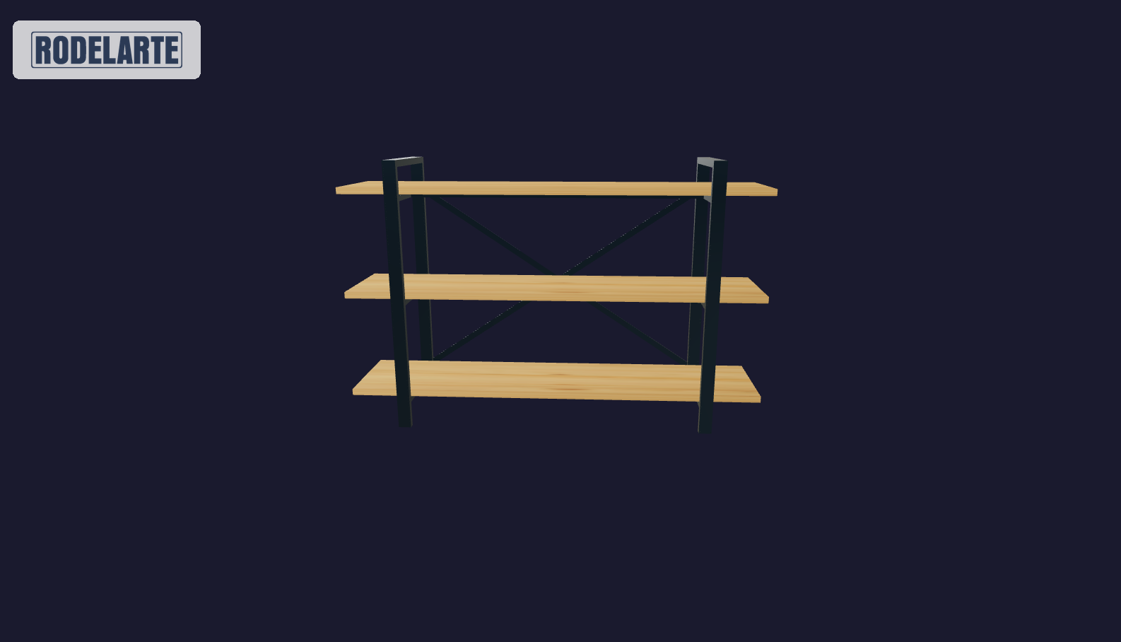 Plano 3D Estante industrial para sala con diseño minimalista - 130x85x34