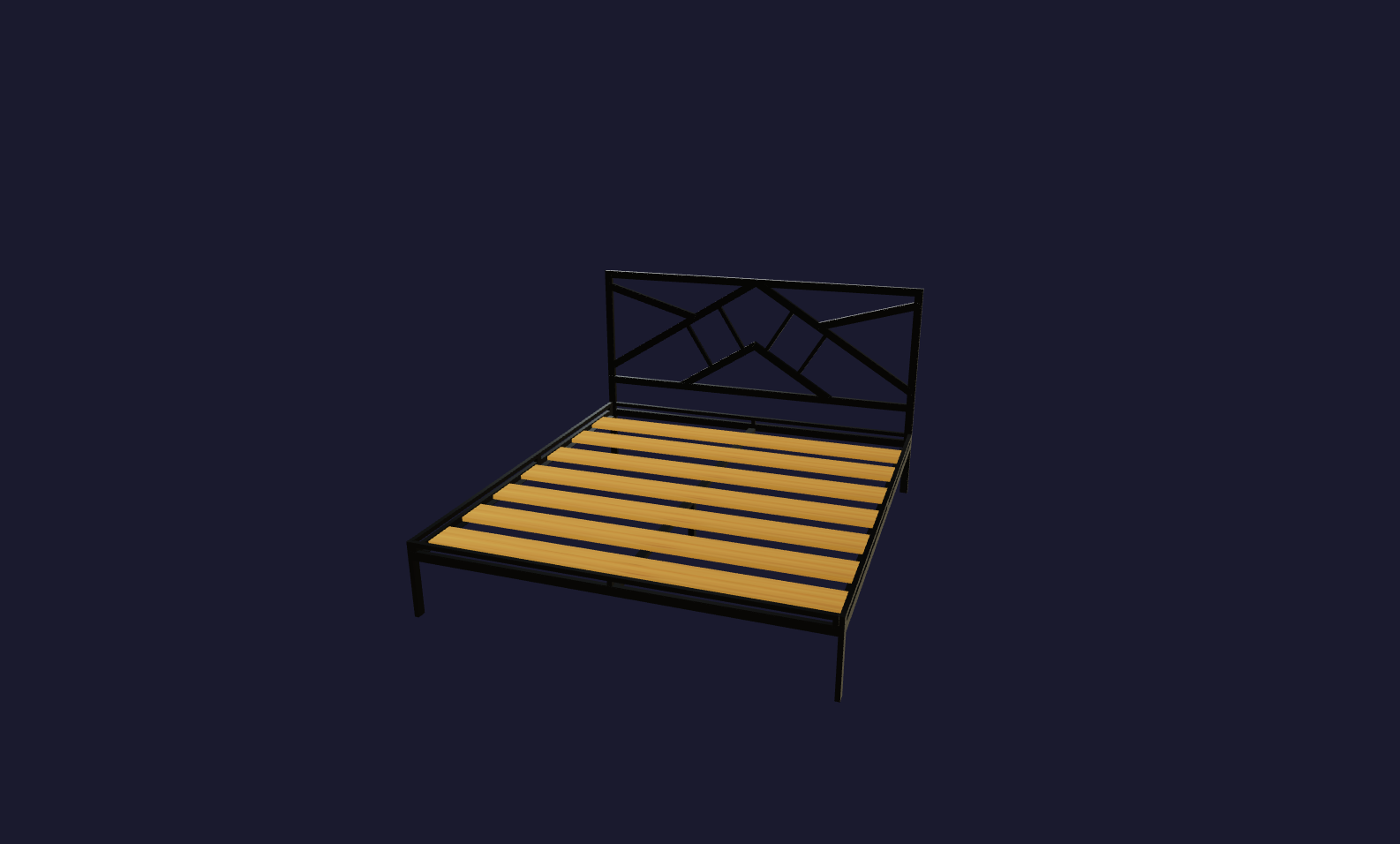 Plano 3D Cama industrial con cabecero geométrico 200x180