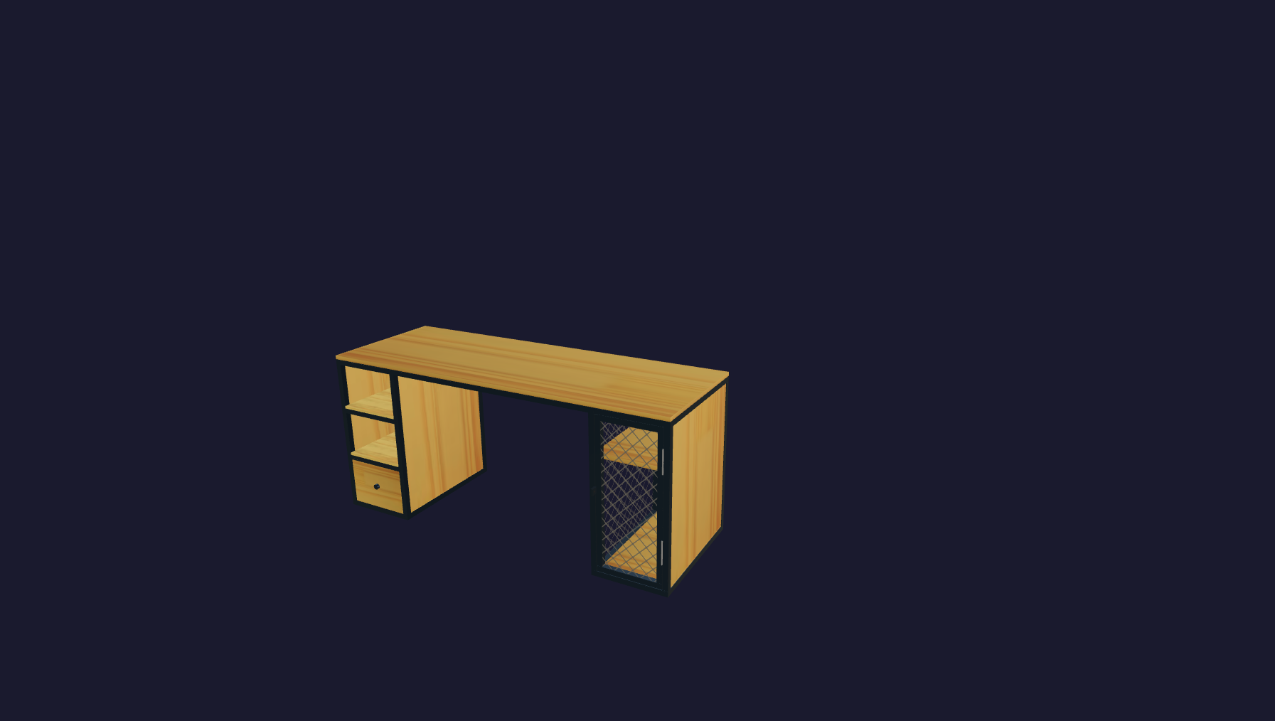 Plano 3D Rafuita 3 - Escritorio con estantes, cajones y compartimento seguro