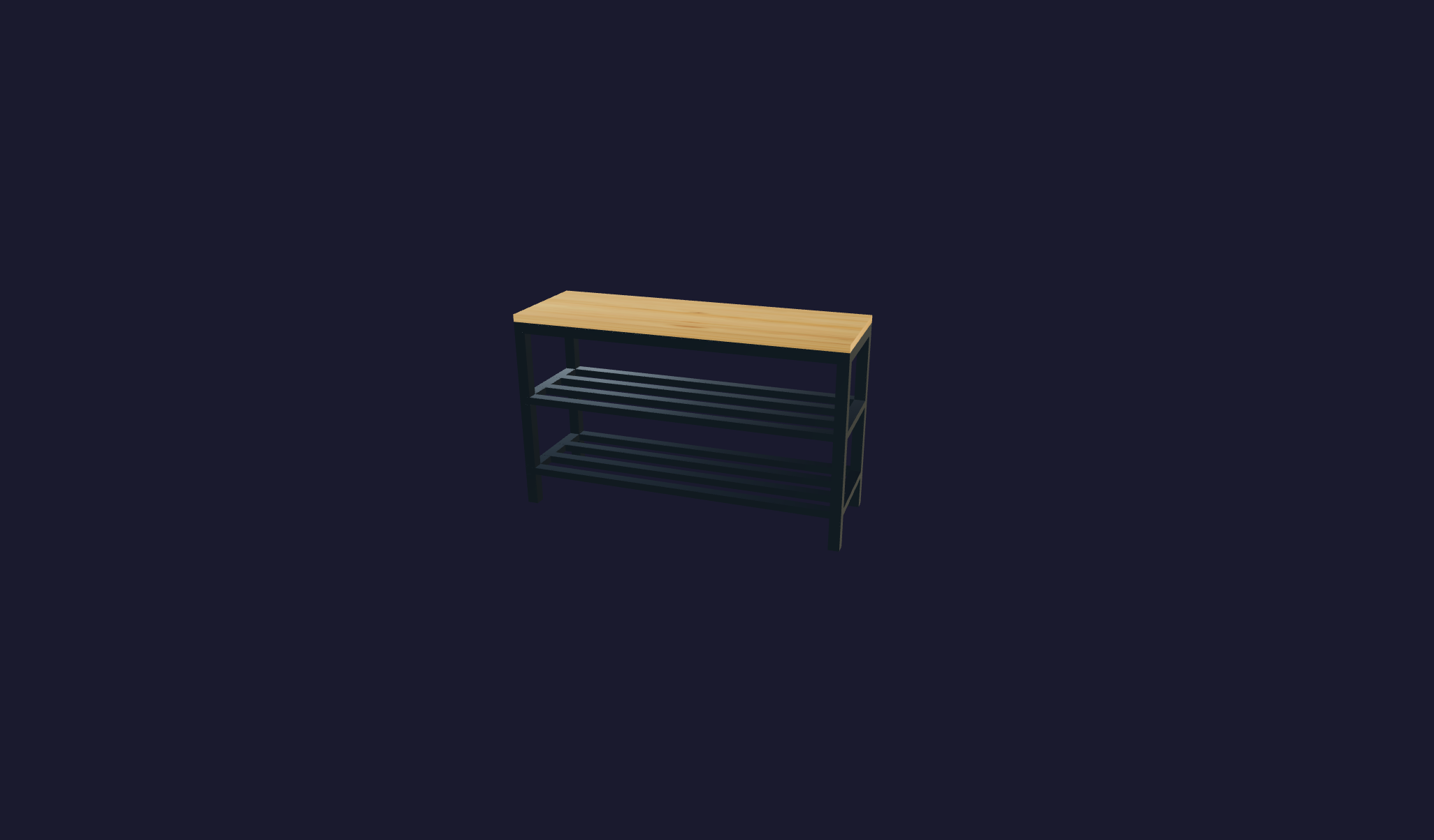 Plano 3D Banco de almacenamiento en hierro y madera