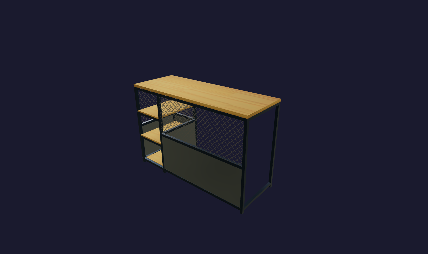 Plano 3D Barra alta industrial con estantes