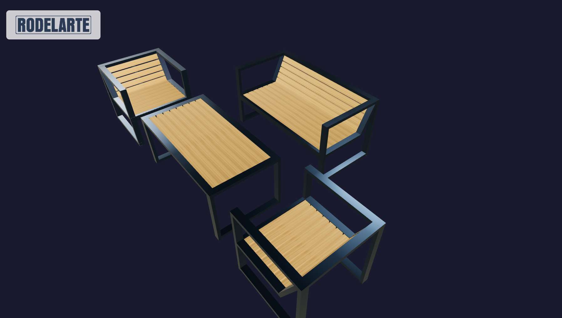 Plano 3D Juego de jardin 3 bancos y mesa ratona