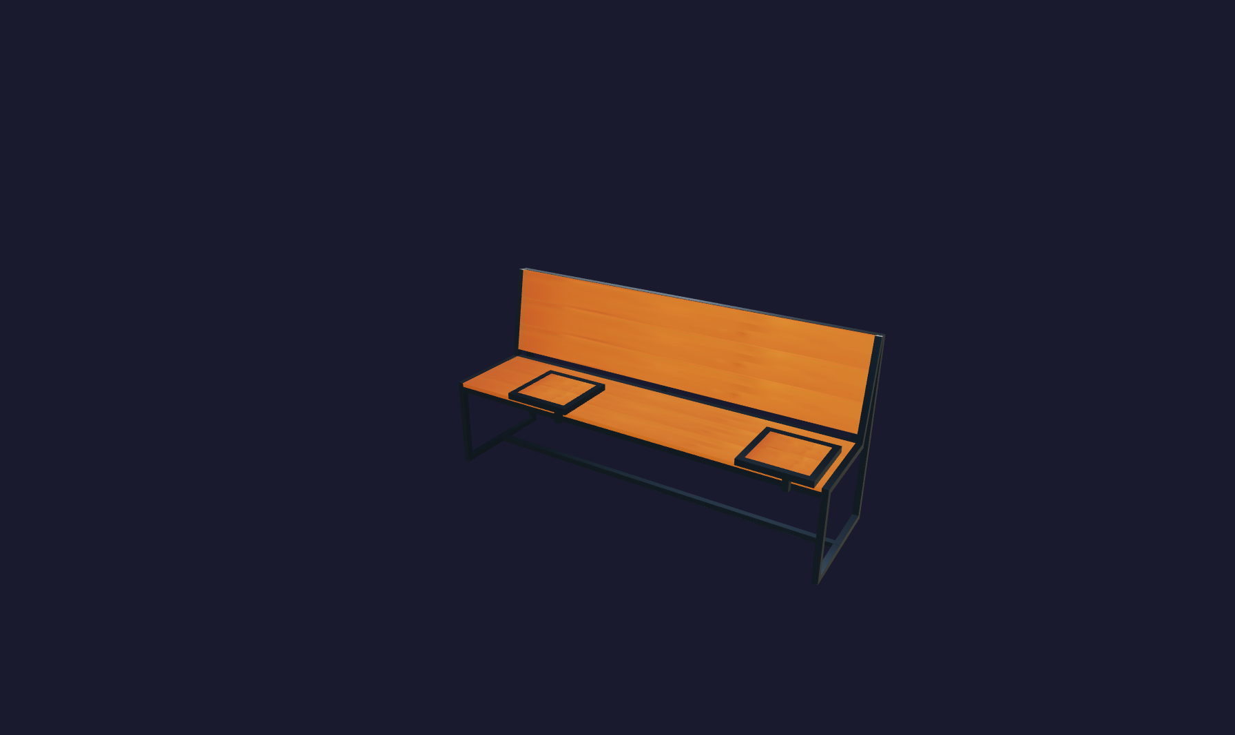 Plano 3D Banco contemporáneo de exterior con respaldo robusto