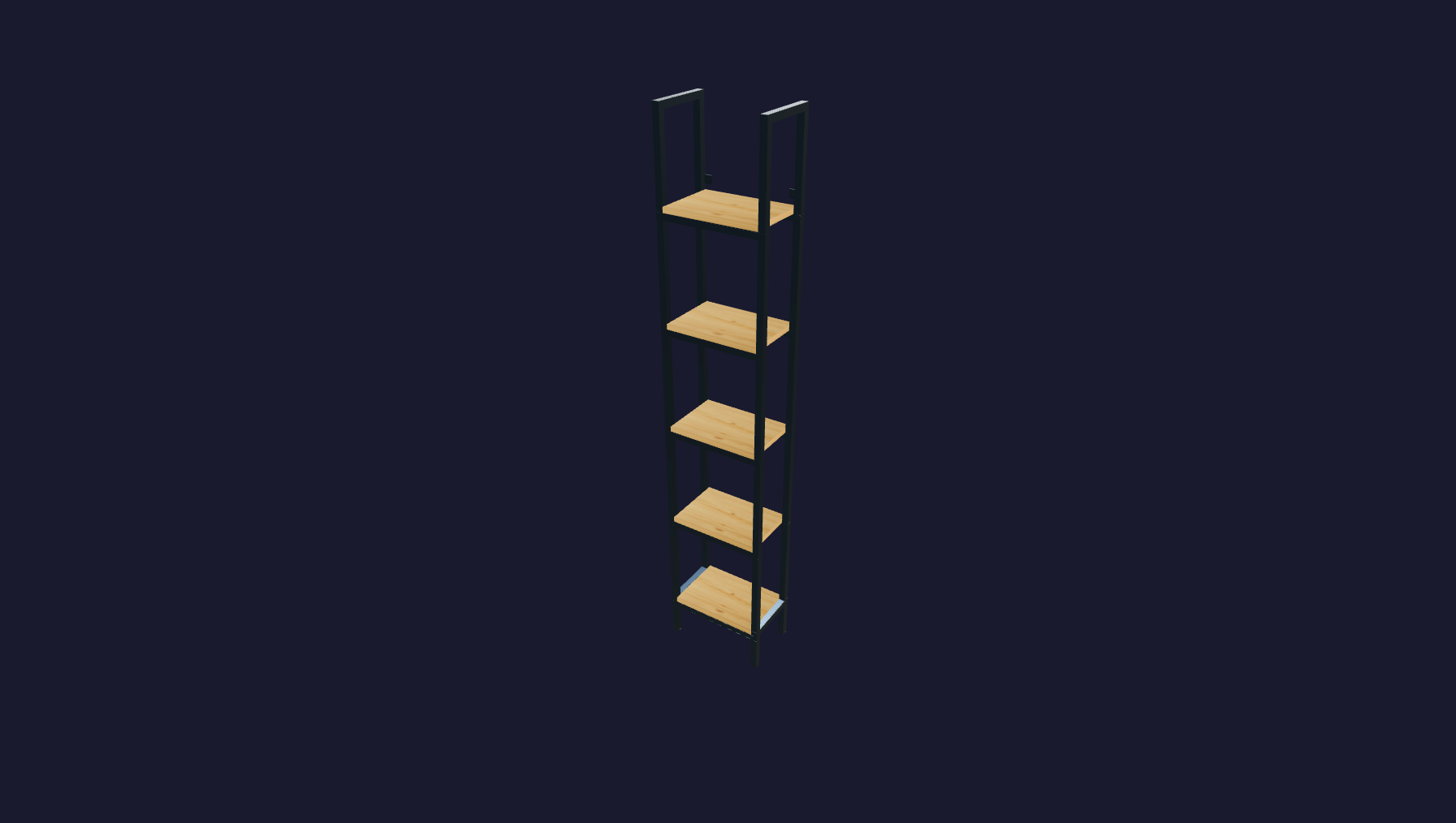 Plano 3D Estantería vertical de hierro y madera - 210x40x24