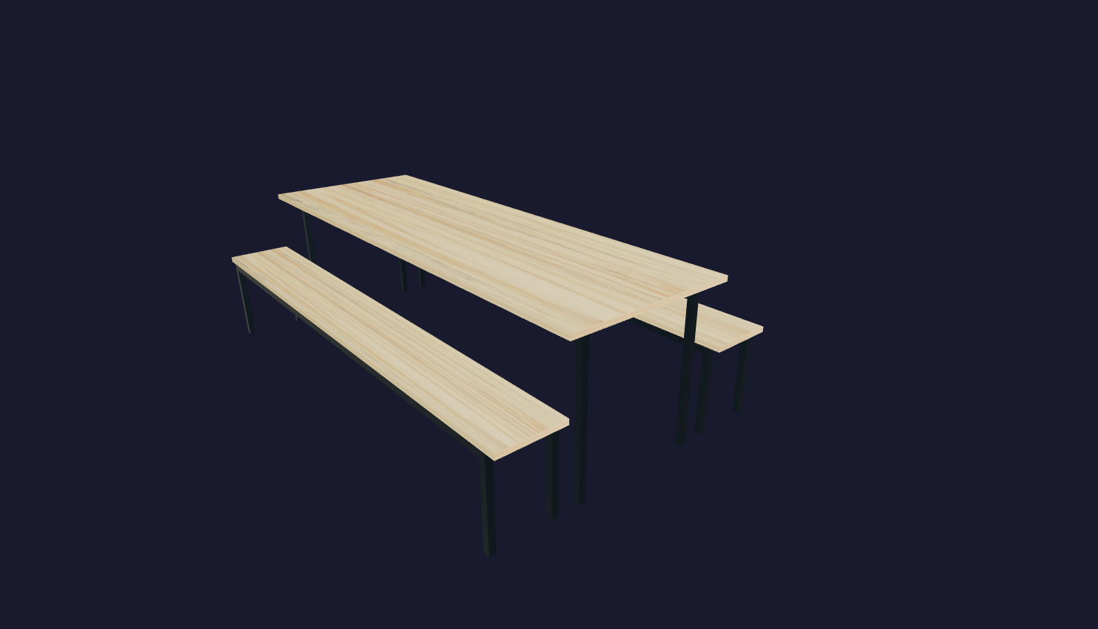 Plano 3D Mesa y banca industrial estilo y funcionalidad