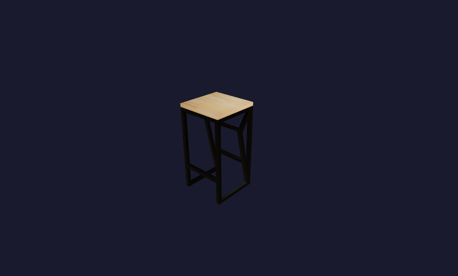 Plano 3D Taburete Minimalista de Hierro y Madera