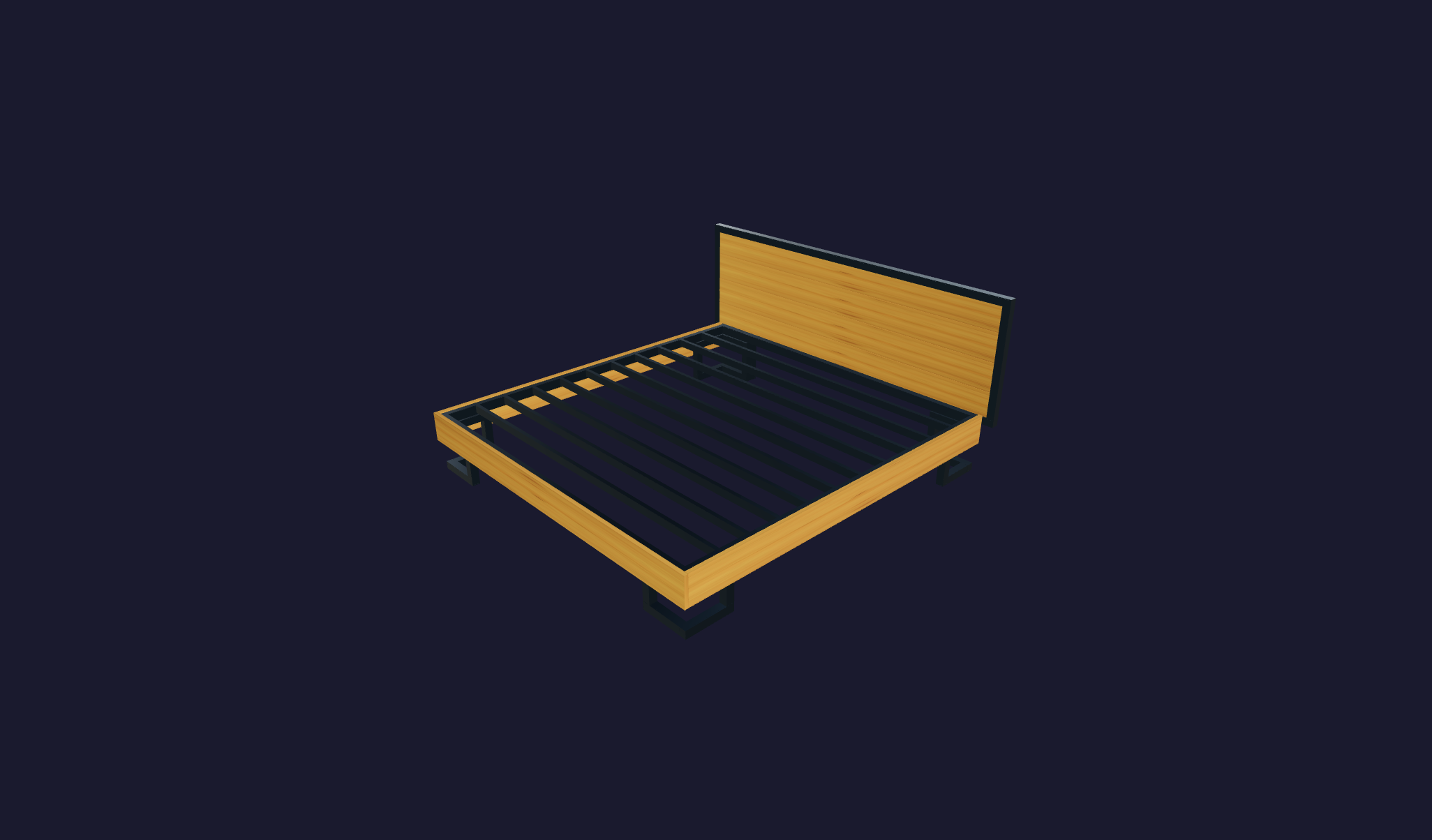 Plano 3D Cama industrial de madera y hierro robusto