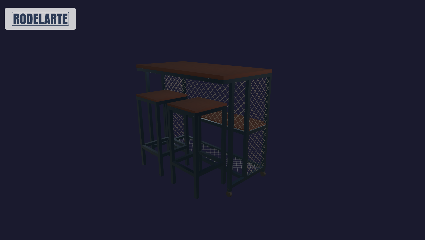 Plano 3D Barra de exterior + 2 taburetes - Santiago