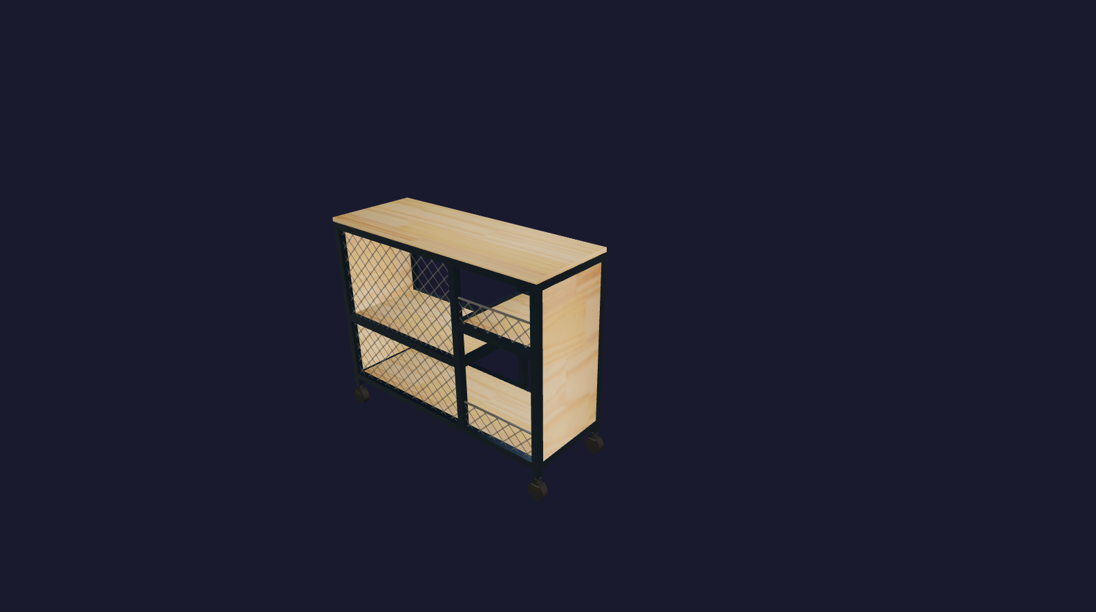 Plano 3D Carro de cocina industrial con ruedas y estantes