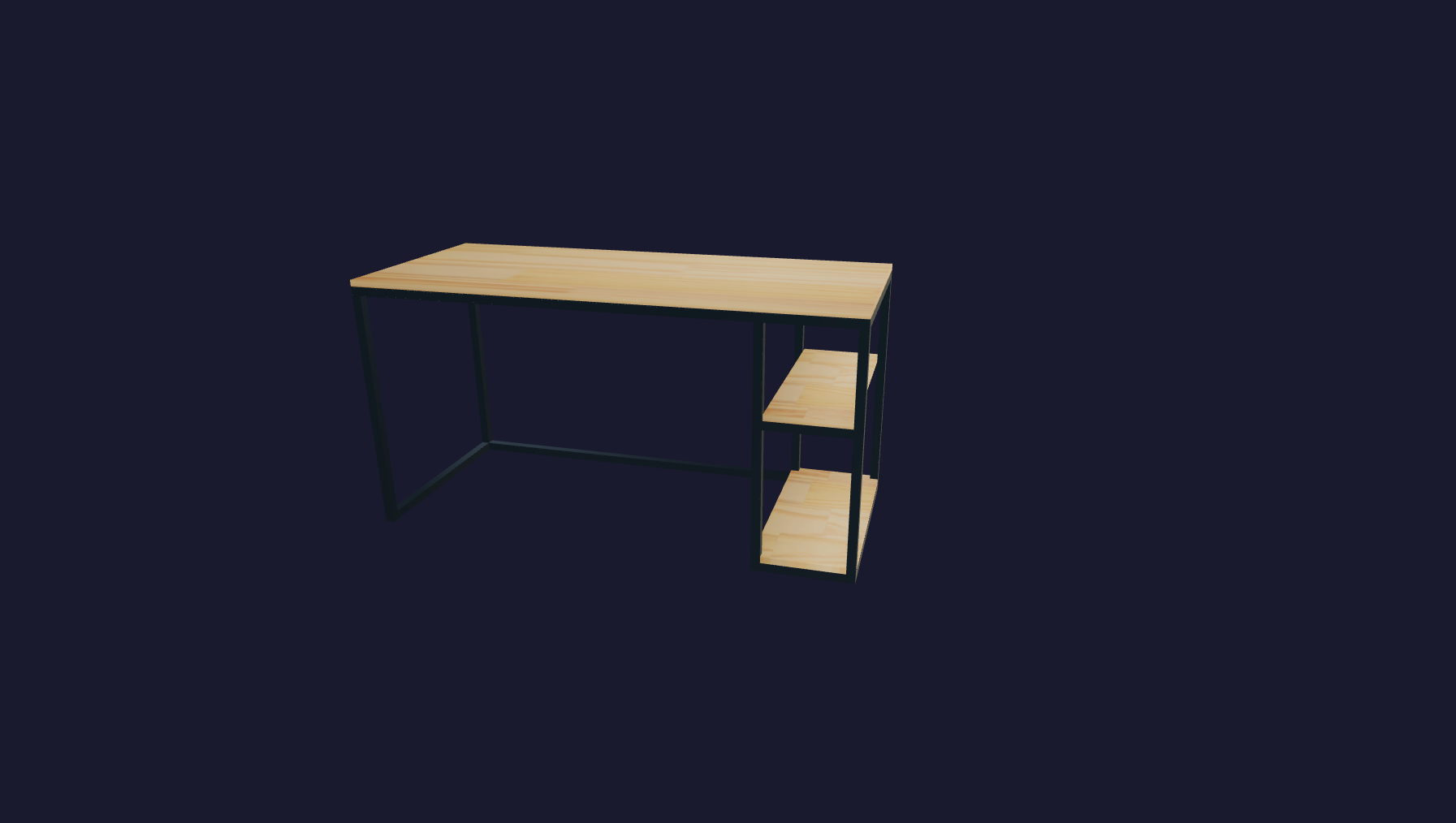 Plano 3D Mesa de oficina funcional con estantes integrados 140x73x60