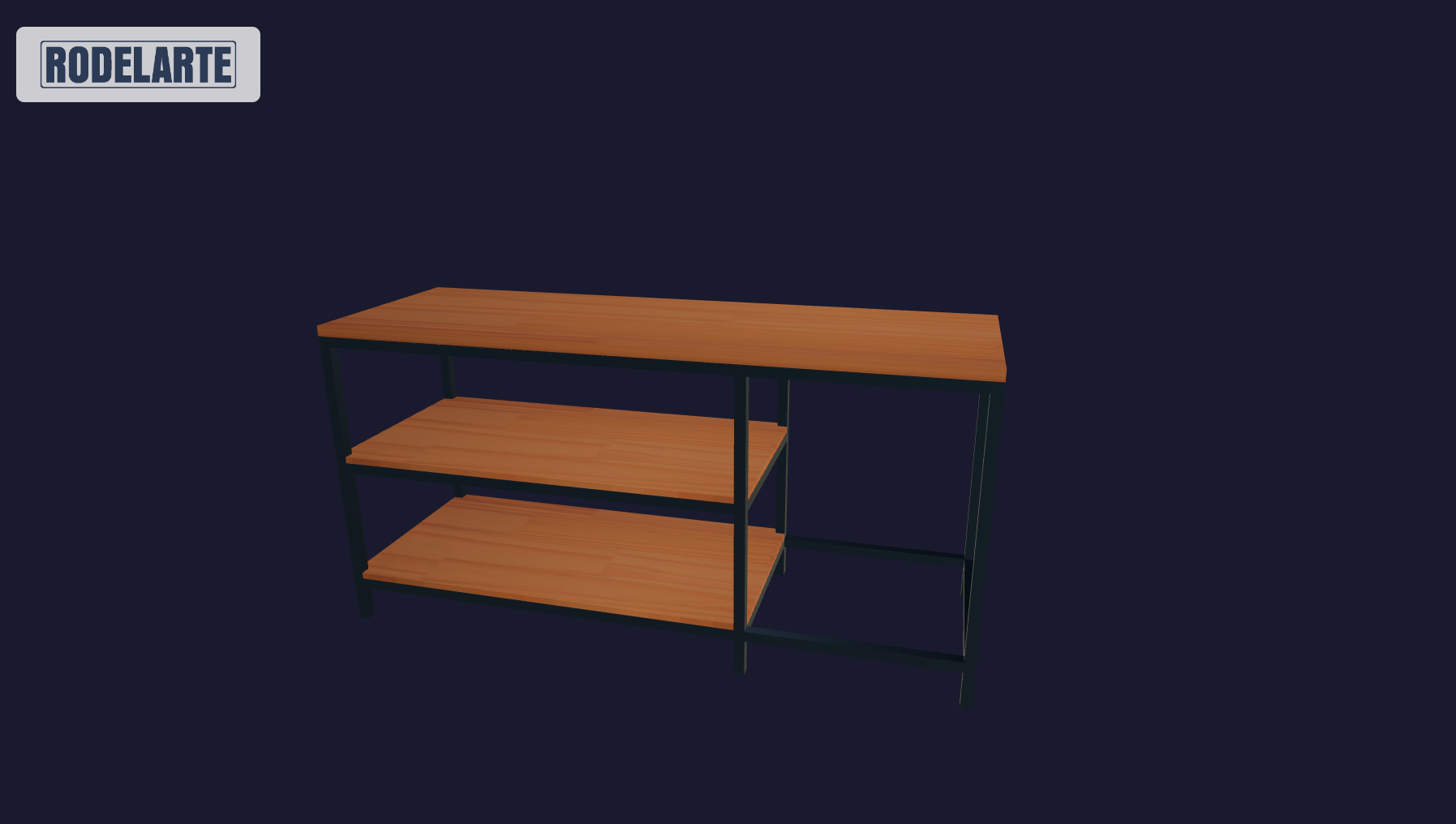 Plano 3D Cocina con estantería de madera y metal