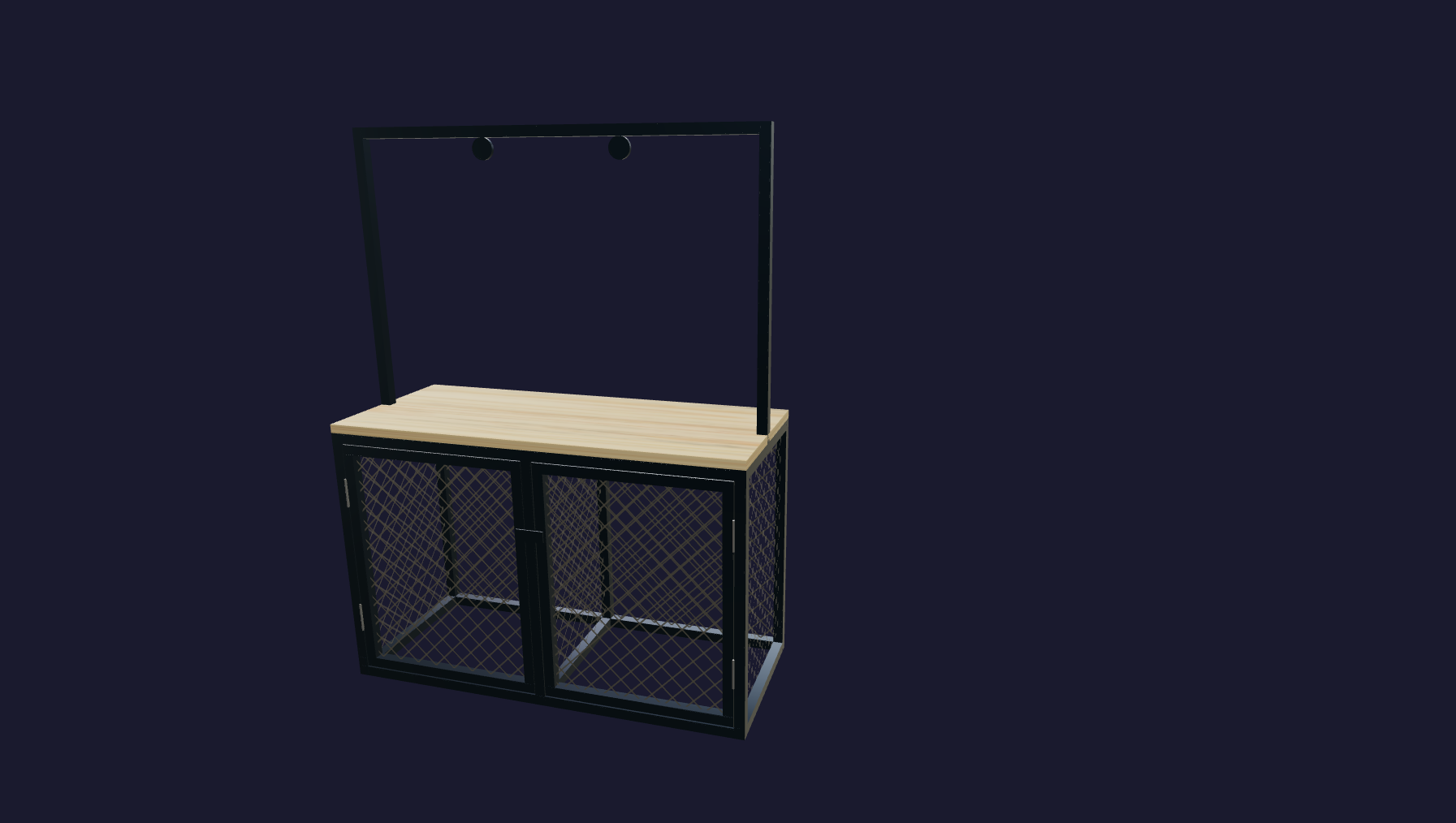 Plano 3D Mesa para peluqueria canina con canil 120x160x50