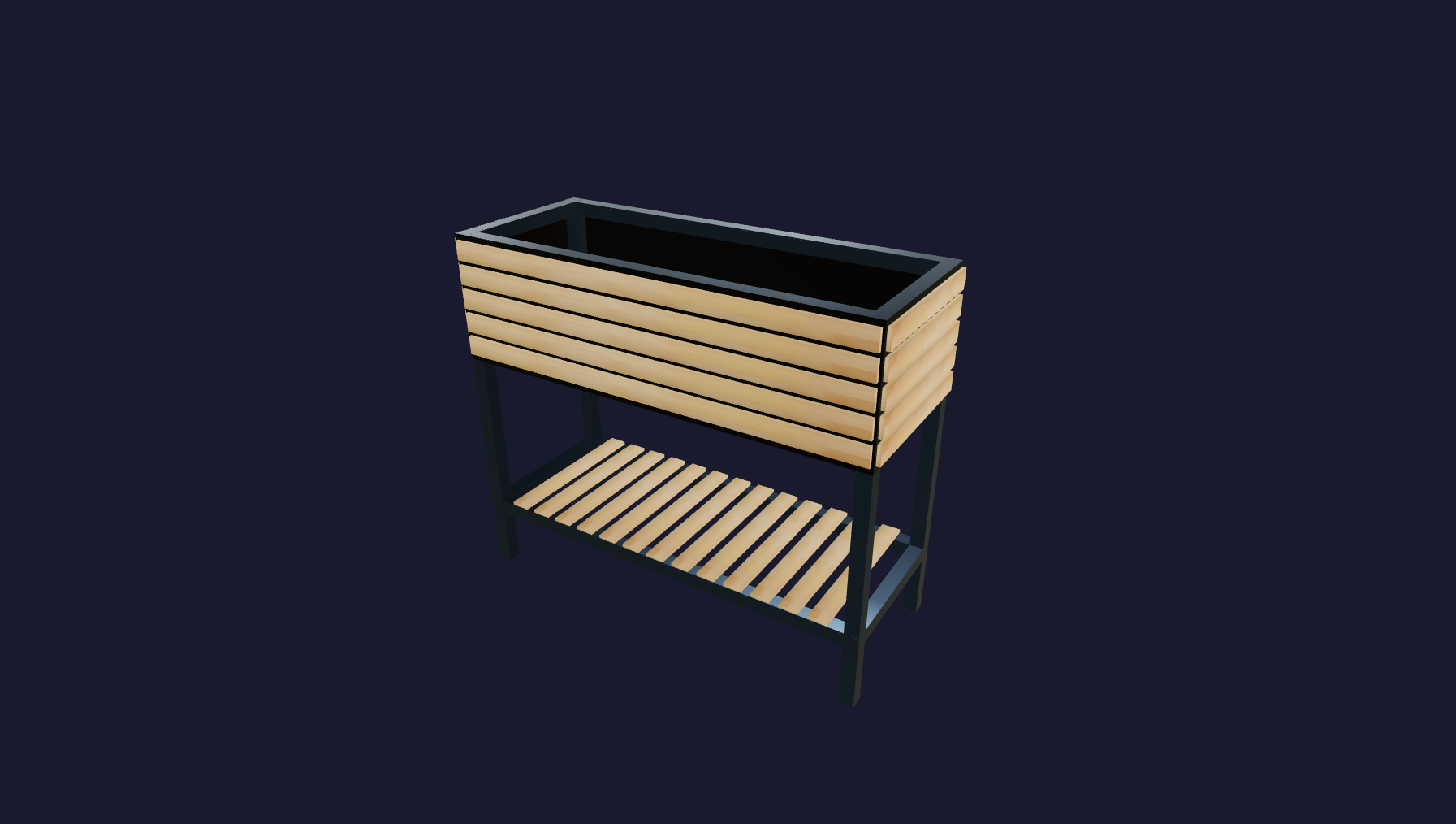 Plano 3D Jardinera de diseño moderno en hierro y madera - 90x80x36