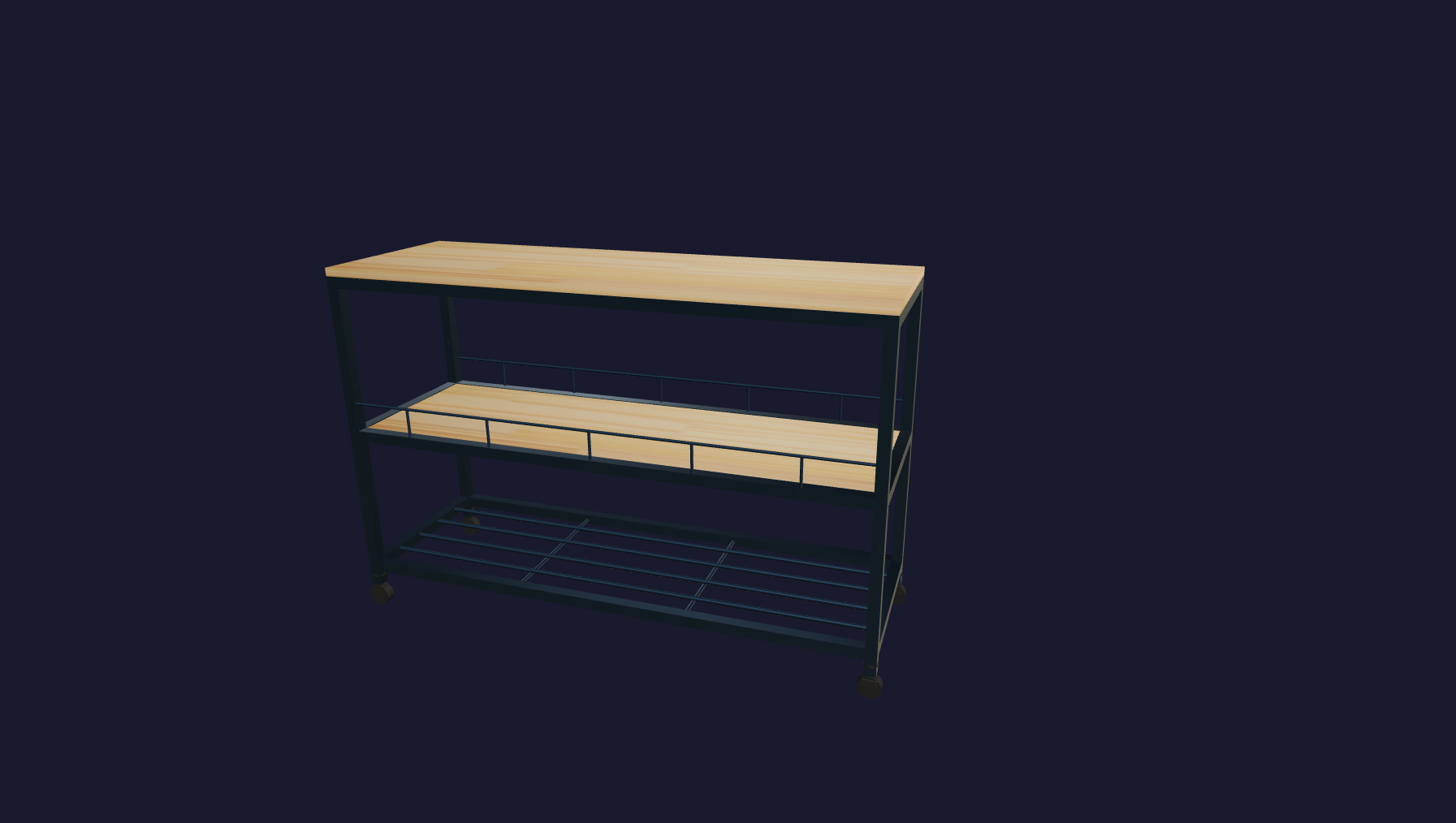 Plano 3D Carrito de bar multifuncional con ruedas 120x80x40