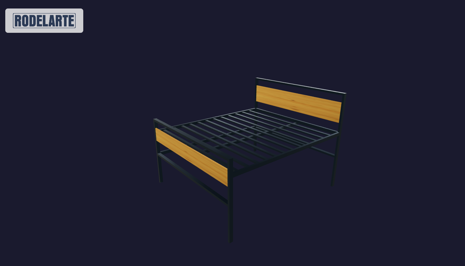 Plano 3D Cama plaza y media en hierro y madera un metro
