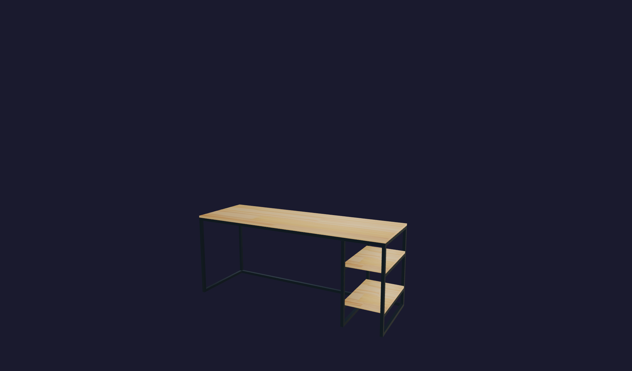 Plano 3D Flor - Escritorio industrial con estante integrado - 180x74x60