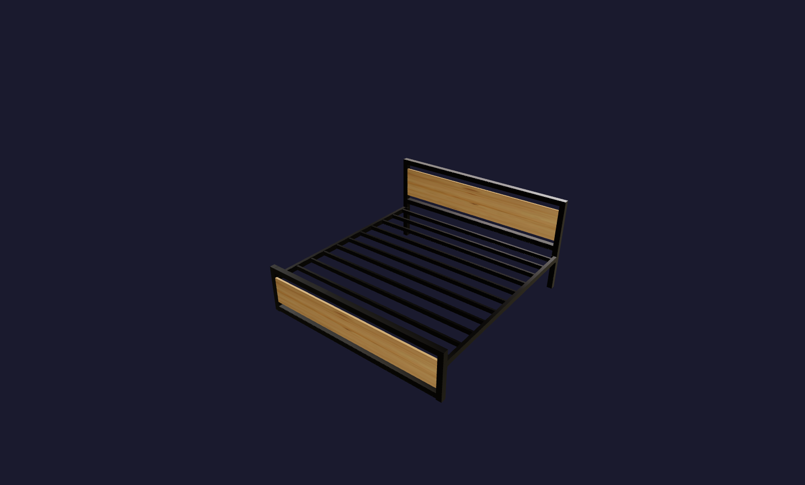 Plano 3D Cama de hierro y madera con diseño industrial
