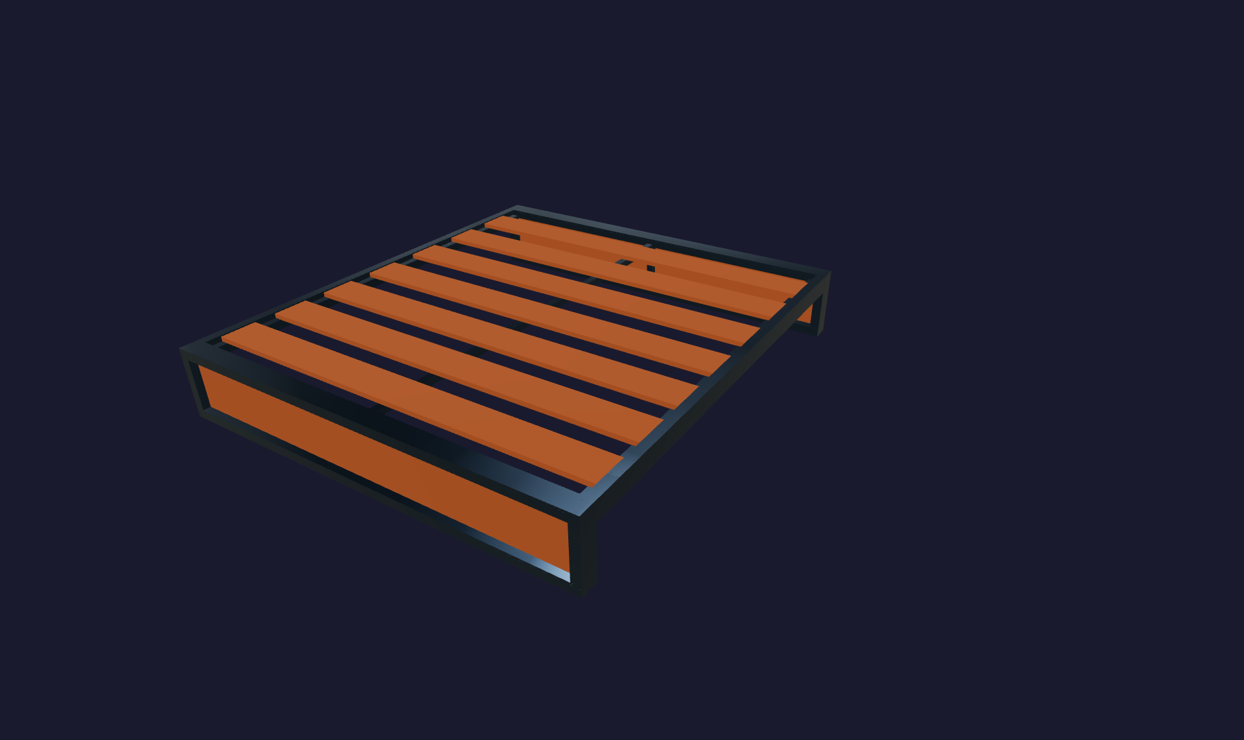 Plano 3D Base de cama industrial con soporte robusto