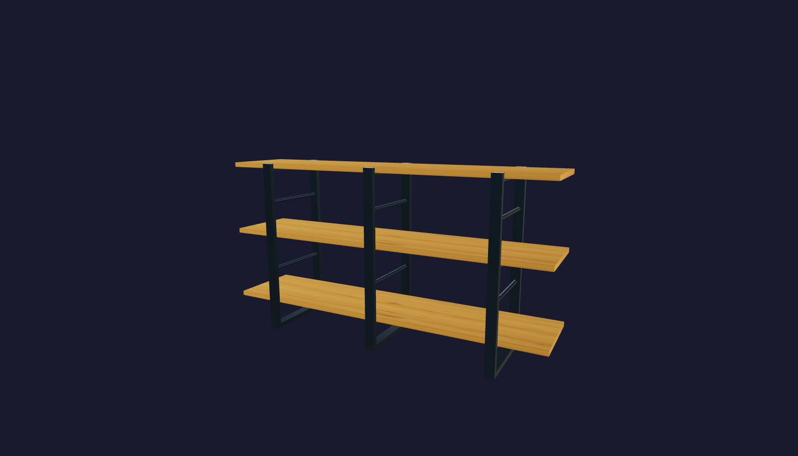 Plano 3D Estantería industrial con repisas amplias - 140x75x34