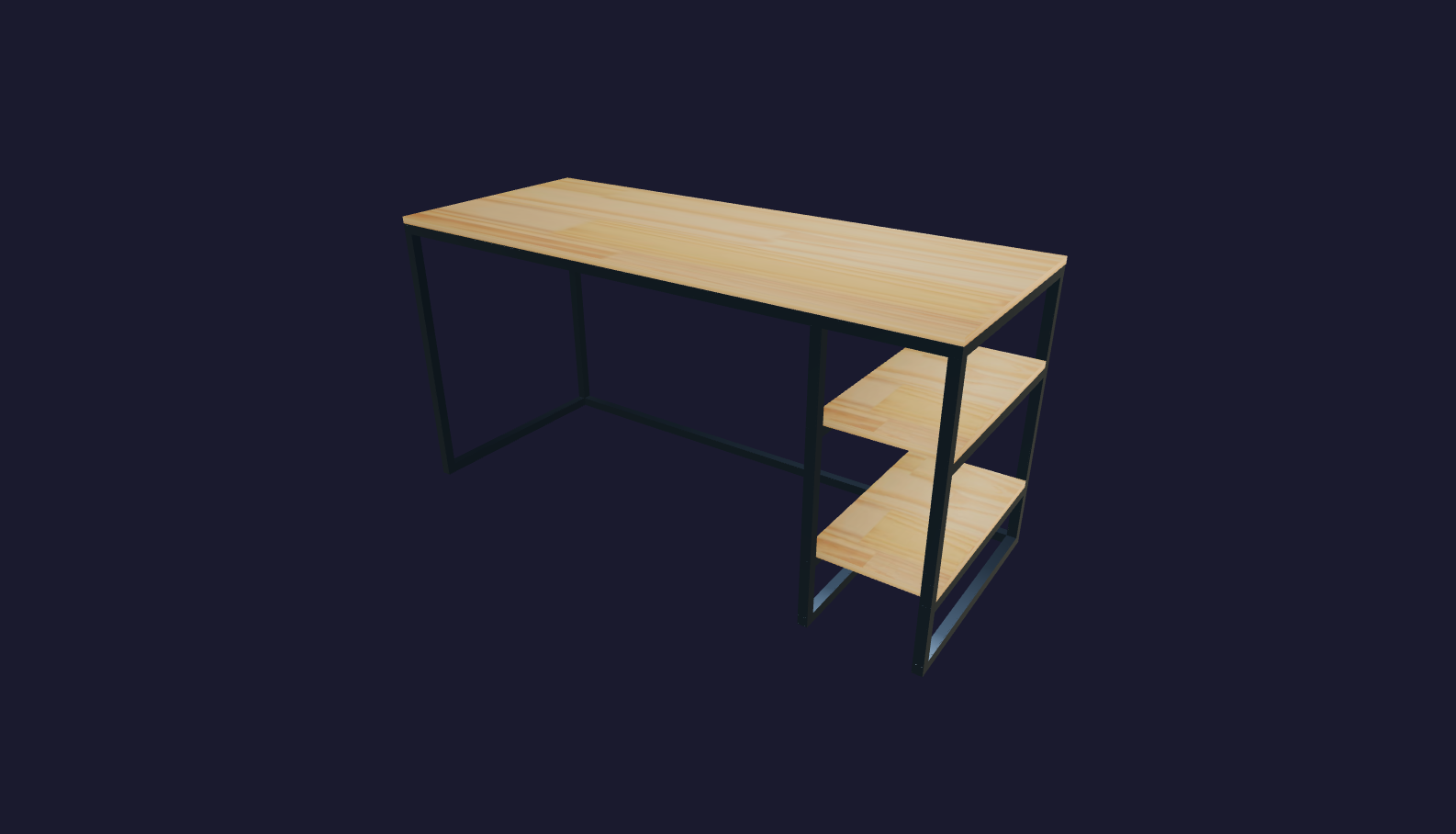 Plano 3D Escritorio industrial con estantes integrados - 150x75x60