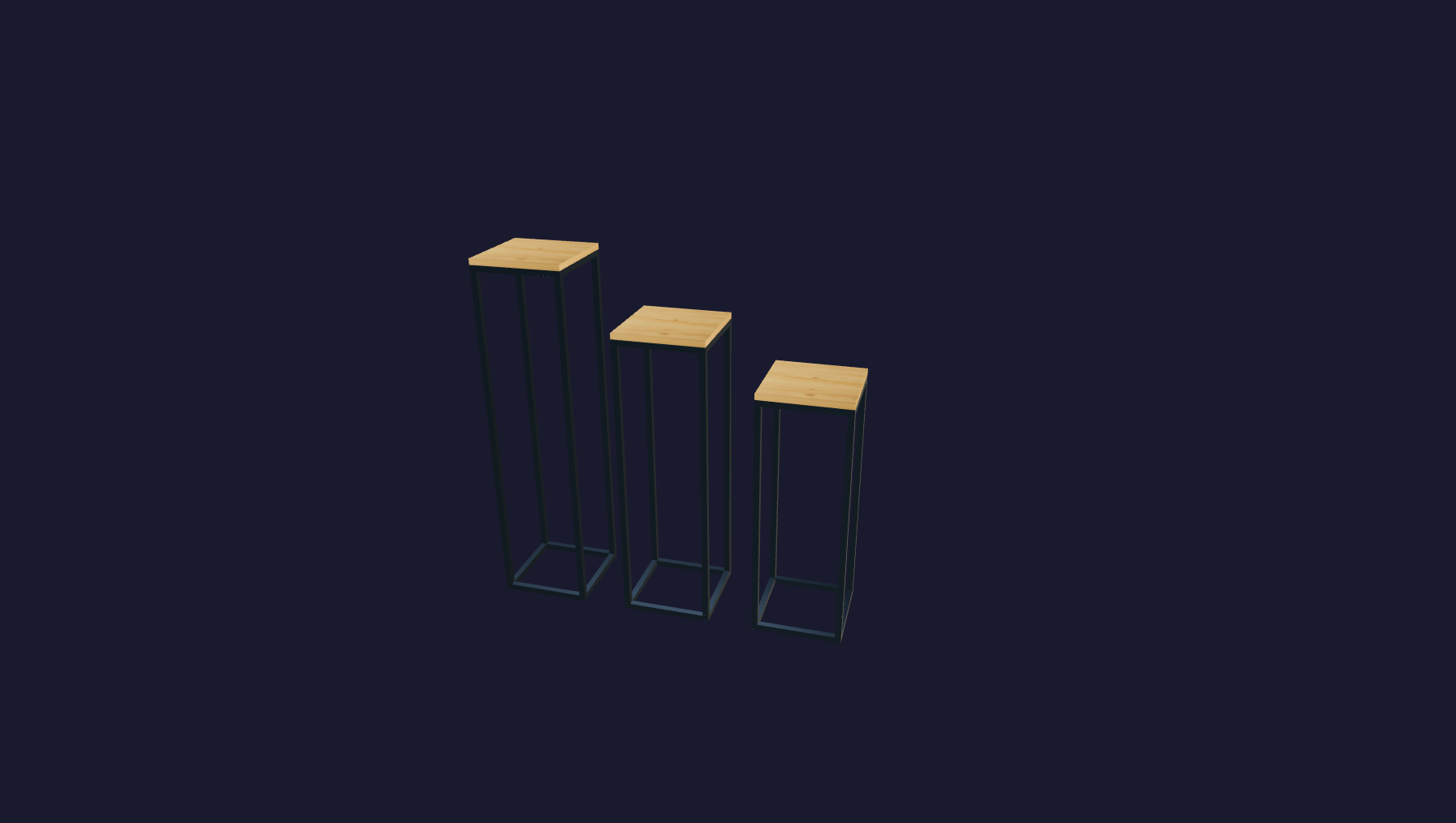 Plano 3D 3 Pedestales en Escalera Maceteros 120x120x30