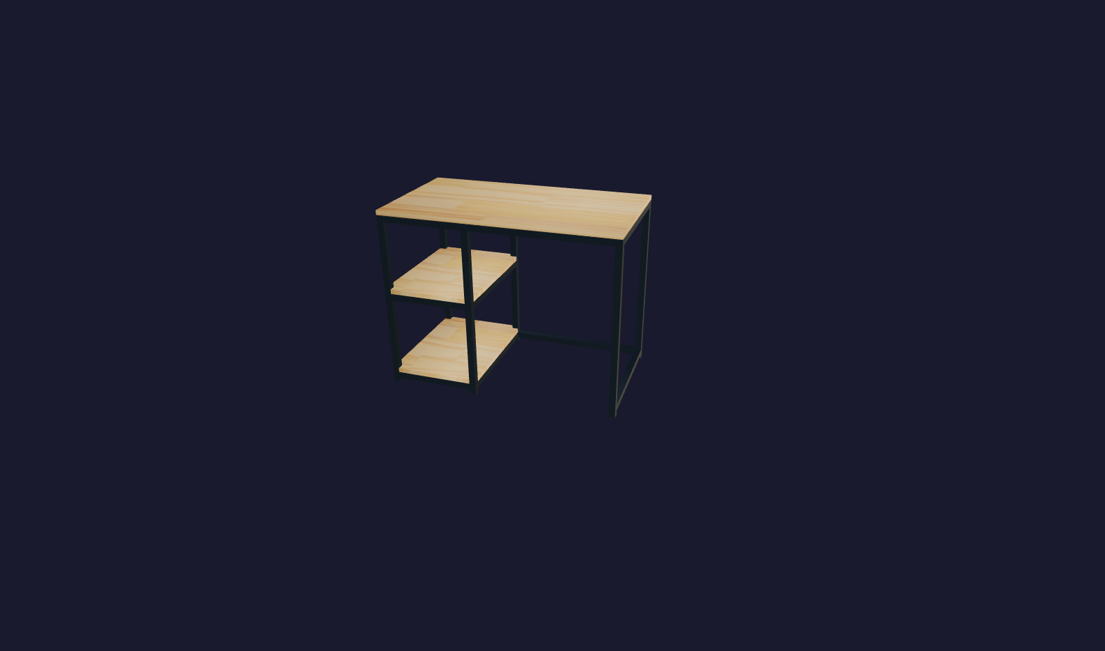 Plano 3D Barra auxiliar industrial con estantes y minibar