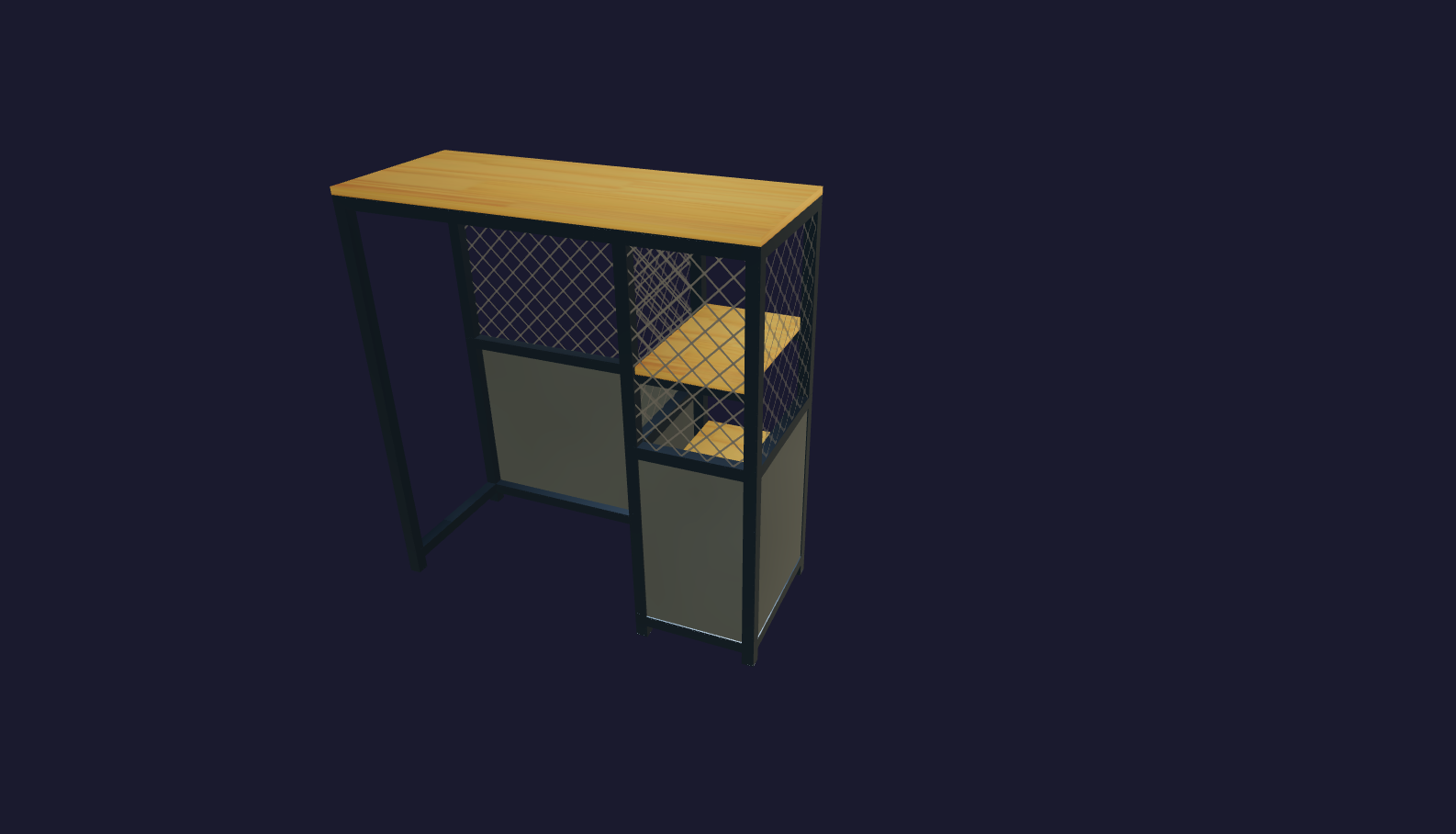 Plano 3D Barra alta industrial con estantes prácticos - Milo