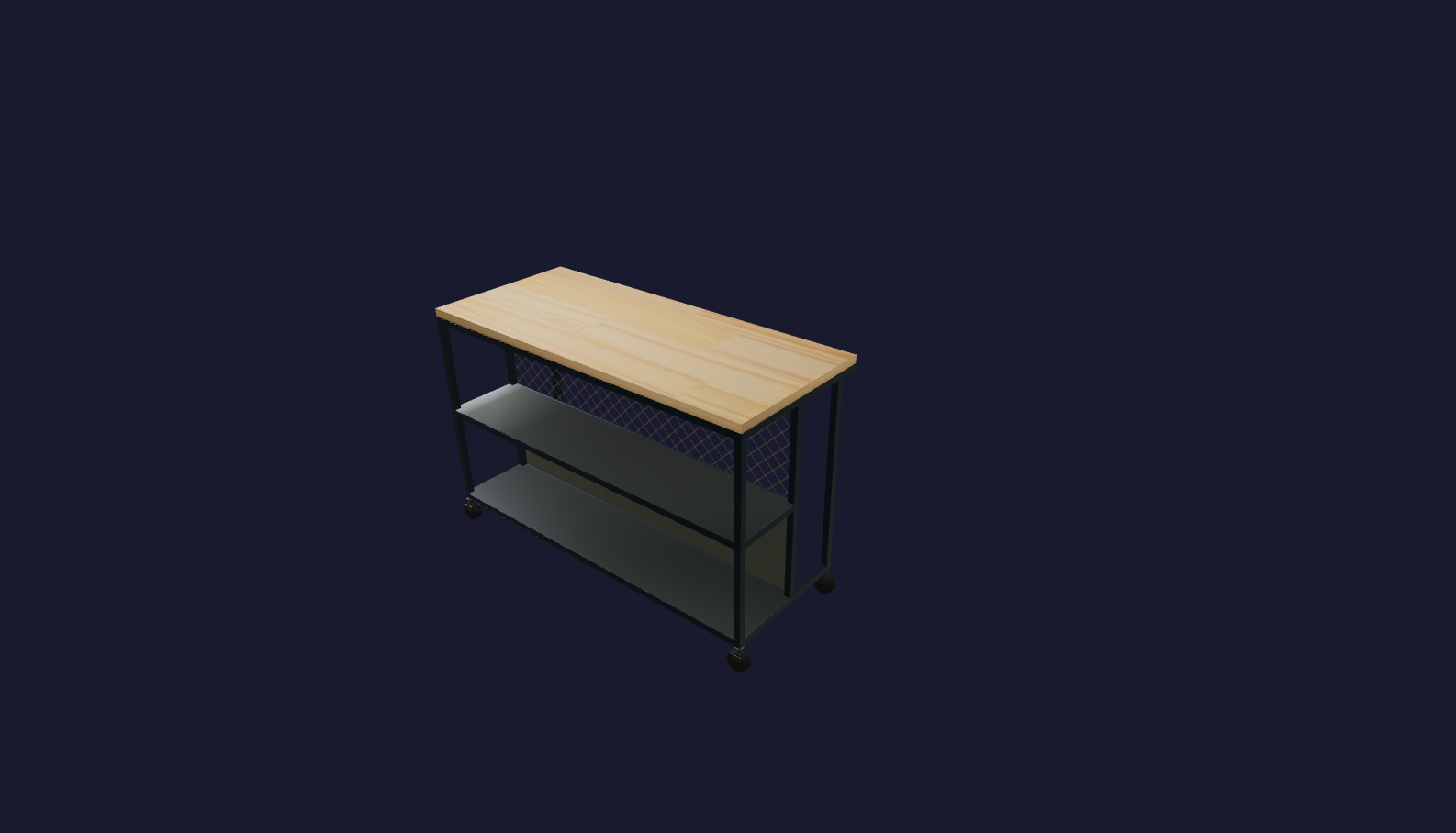 Plano 3D T - Barra movil con estantes de metal 150x90x60