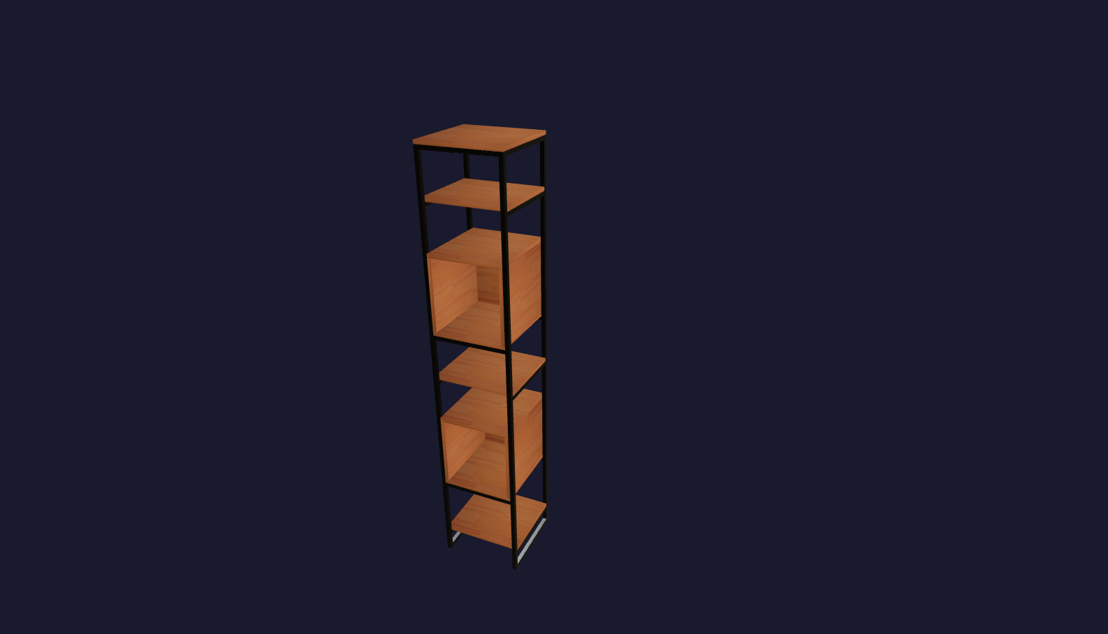 Plano 3D Estantería industrial con cubos de almacenamiento