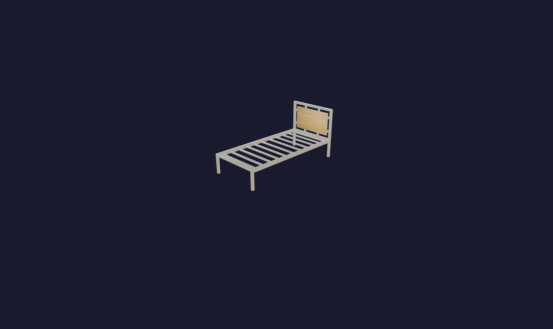 Plano 3D Cama industrial de hierro y madera duradera