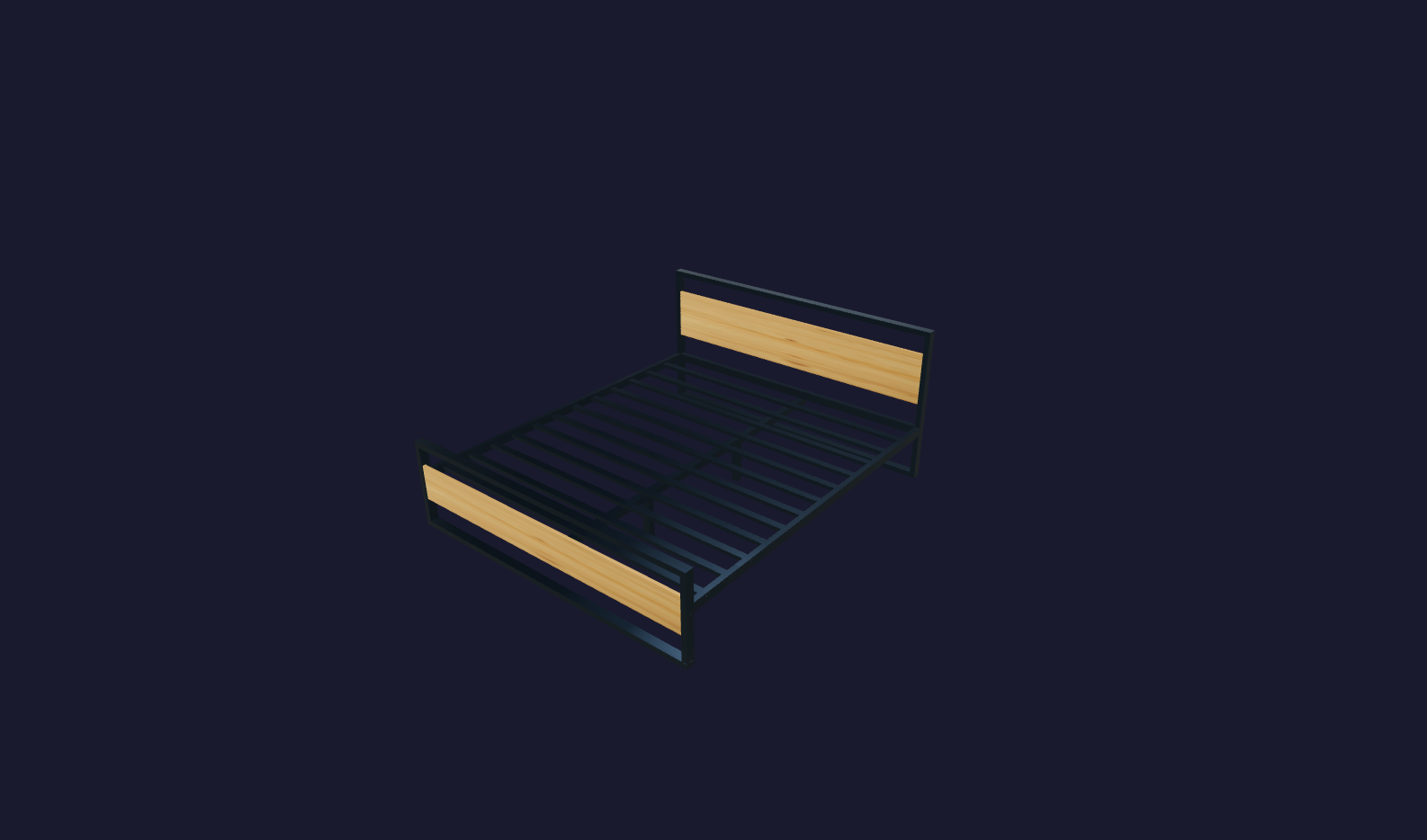 Plano 3D Cama industrial con detalles rústicos únicos
