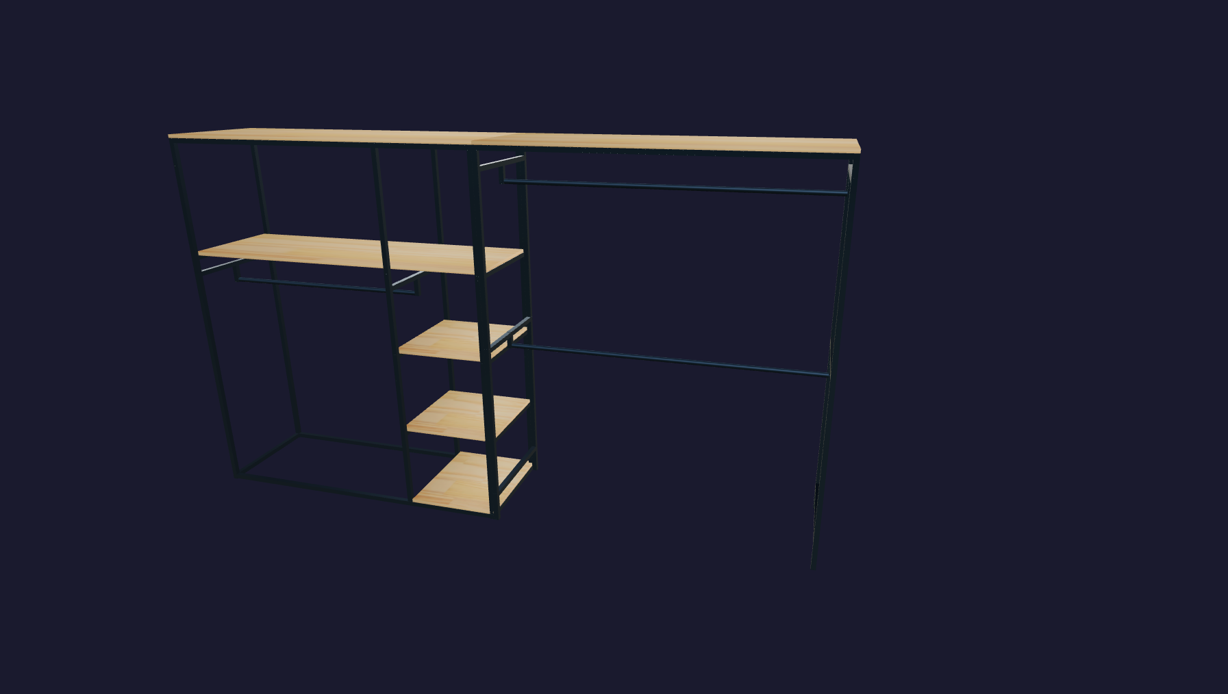 Plano 3D Elena - Perchero industrial con estantes