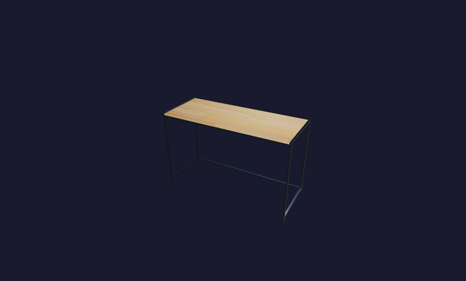 Plano 3D Mesa auxiliar de hierro y madera para oficina - 150x95x60