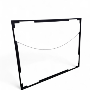Marco rectangular negro metálico para espejo, ideal para decoración moderna. Incluye soporte de alambre para fácil instalación en el hogar. Perfecto para salones o dormitorios.