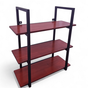 Estantería de cocina con 3 baldas de madera marrón y estructura metálica negra, ideal para almacenar utensilios o ingredientes en tu cocina. Diseño moderno y funcional.