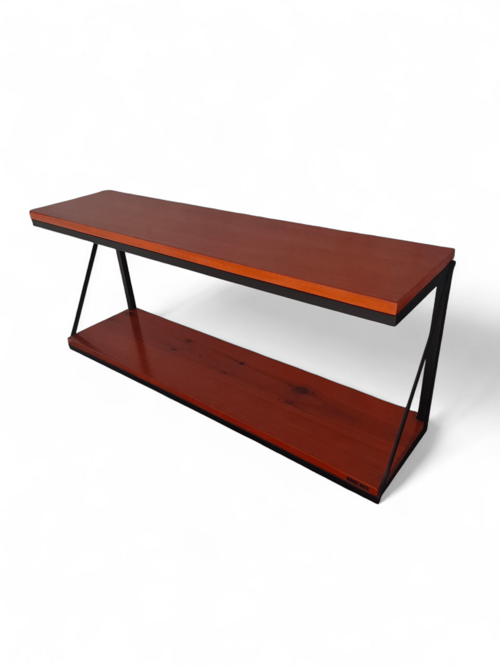 Estantería colgante moderna de madera y metal, ideal para organizar libros en el hogar u oficina. Diseño minimalista, perfecta para espacios pequeños.