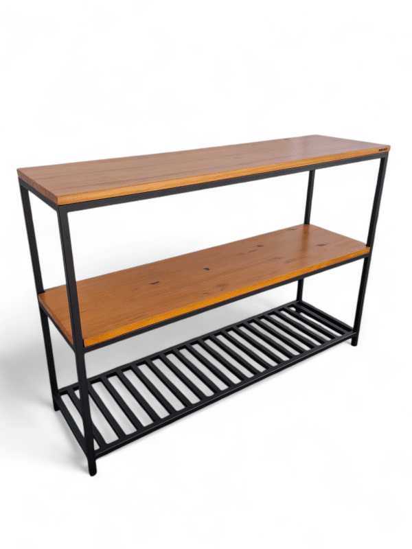 Estantería Versátil Hierro y Madera para Cocina Mueble auxiliar minimalista para cocina, con estantes de madera y estructura metálica negra, ideal para almacenar utensilios o ingredientes. Perfecto como alacena auxiliar de cocina.