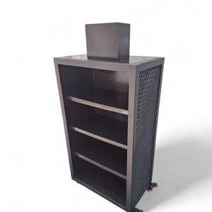 Repisa de hierro y madera con diseño moderno y funcional, ideal para almacenar y organizar libros o decoraciones en cualquier espacio del hogar.