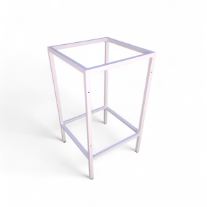 Estructura metálica minimalista para mueble de baño, ideal para sostener lavabo o repisas, optimizando espacio y almacenamiento en el baño.