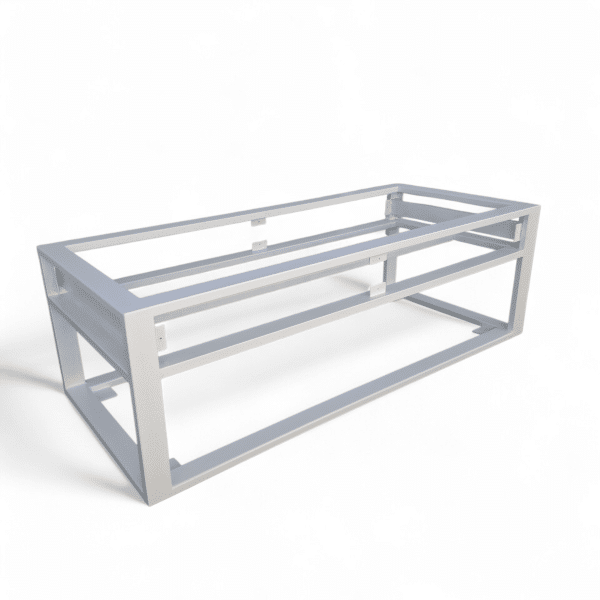 Estructura metálica rectangular para mesa elevable, ideal para crear una mesa ajustable en altura. Diseño moderno y funcional, perfecto para optimizar espacio en salones o estudios.