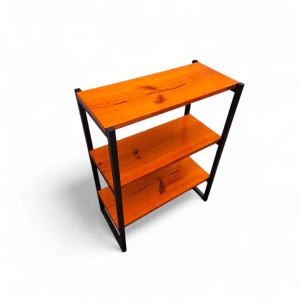 Zapatero moderno con estructura de hierro negro y estantes de madera naranja. Ideal para organizar calzado, combinando estilo industrial y funcionalidad en cualquier espacio.