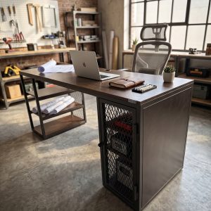 Escritorio con Estantes y Compartimento Seguro (ambientada IA)