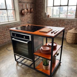 Mueble para Horno de Empotrar con Estantes y Ruedas (ambientada IA)