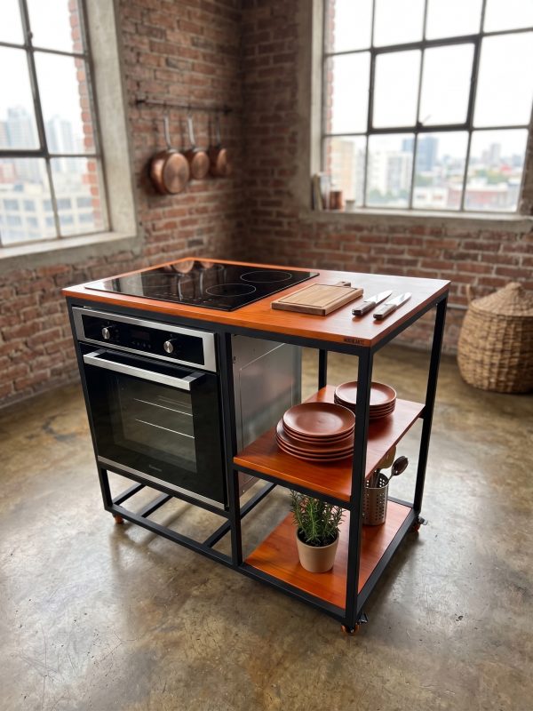 Mueble para Horno de Empotrar con Estantes y Ruedas (ambientada IA)