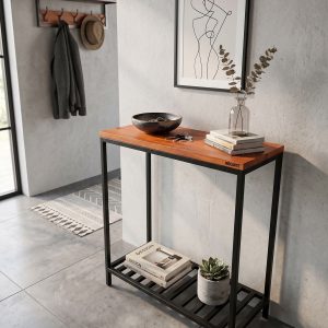 Mesa Recibidor de Hierro y Madera Estilo Industrial (ambientada IA)