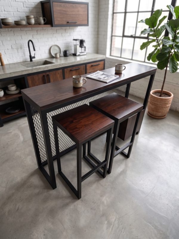 Barra de Cocina con Taburetes y Cubo (ambientada IA)