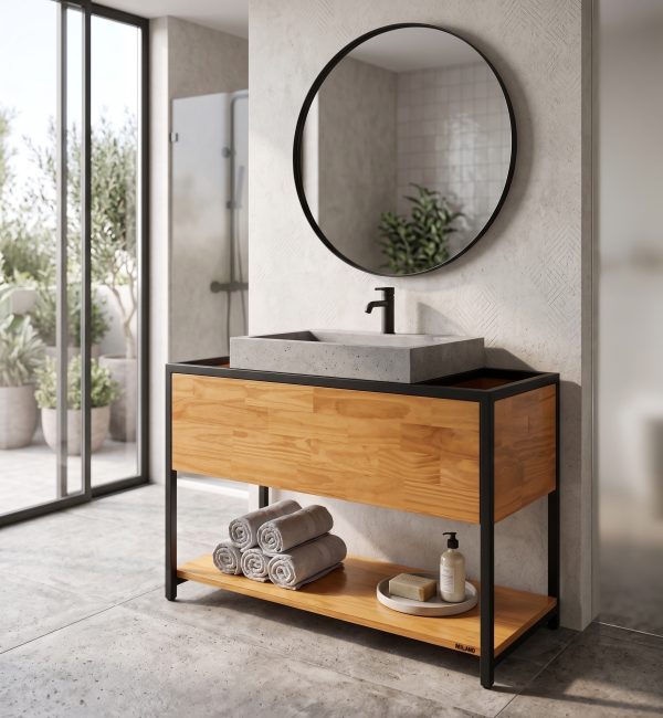 Mueble de Baño Para Bacha de Hormigón (ambientada IA)