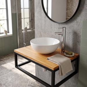 Mueble De Baño Con Bacha Pileta A Medida En Madera (ambientada IA)