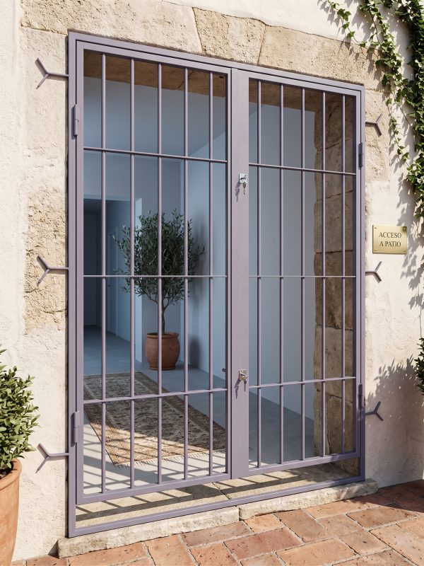 Puerta Reja Dos Hojas con Cerrojo Combinado (ambientada IA)