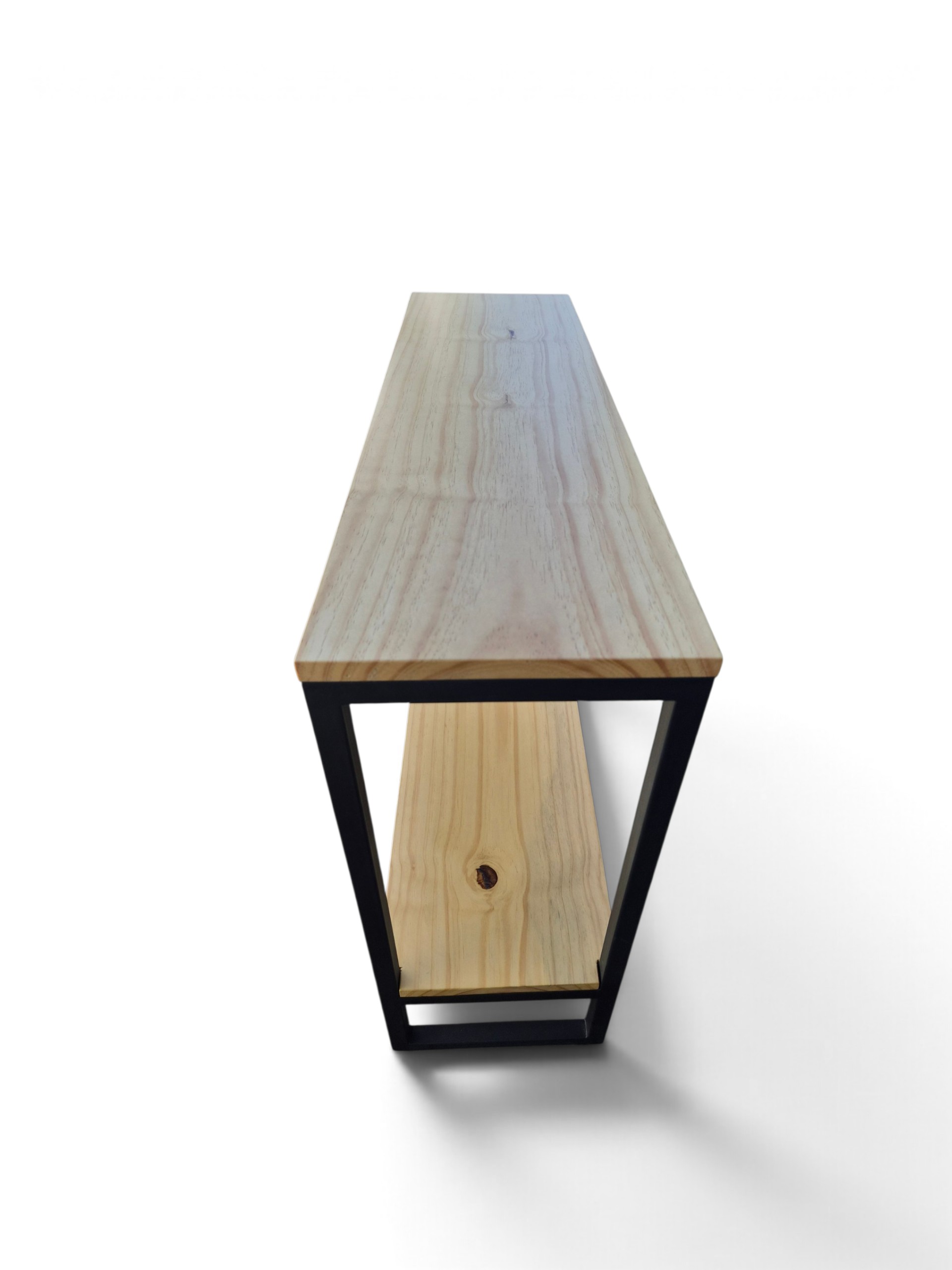 Consola recibidor de 100x75x30 cm con estante inferior, estructura negra satinada y madera tono cristal, ideal para optimizar espacio en entradas o pasillos